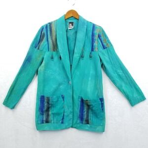 Vintage‎ Ali Miles Jacket Women 8 Turquoise Art to Wear Dyed Beaded Blazer